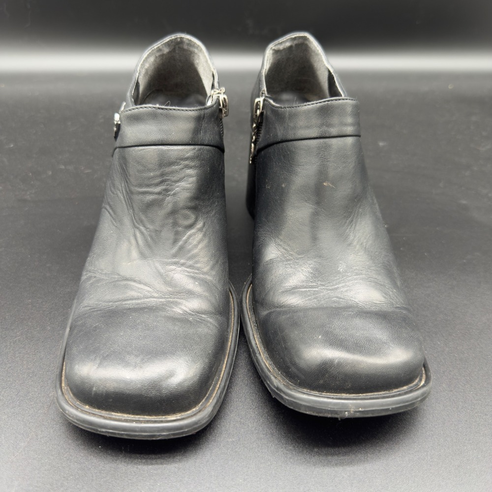 Harley Davidson Womens Black Leather Square Toe Block Heel Ankle Boots Size 9